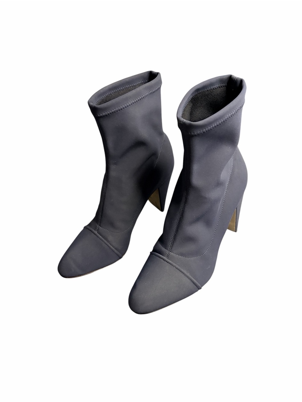 Marion Parke Navy Pointed Toe Black Stretch Sock Booties with Block Heel